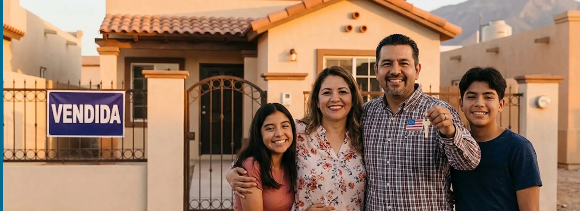 Familia mexicana recibiendo llaves de casa nueva comprada con ahorros desde EE.UU.
